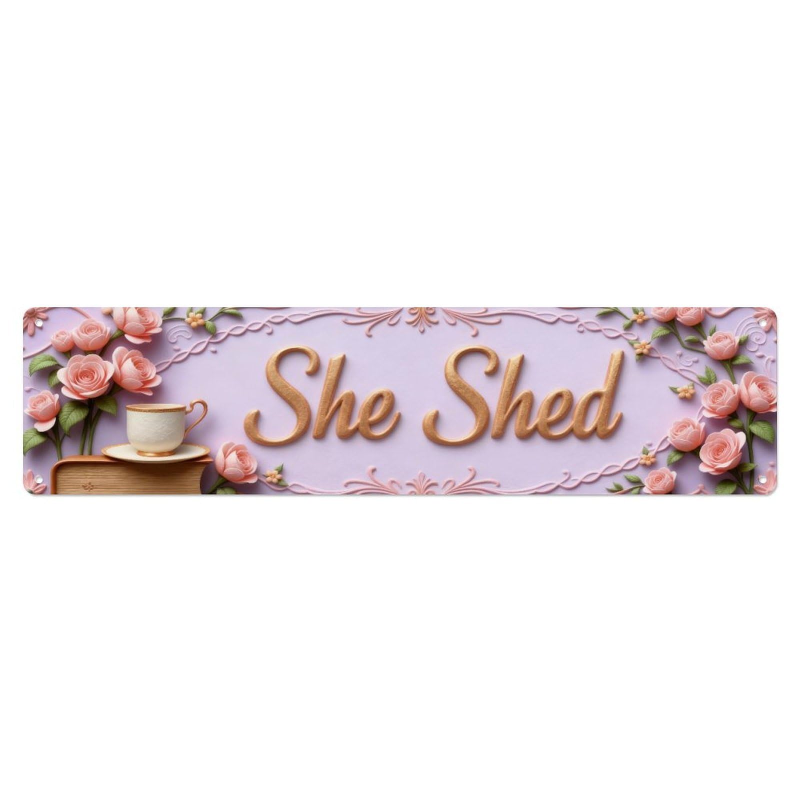 Floral Rose Tea Cup Decorative Metal Tin Sign Plaque