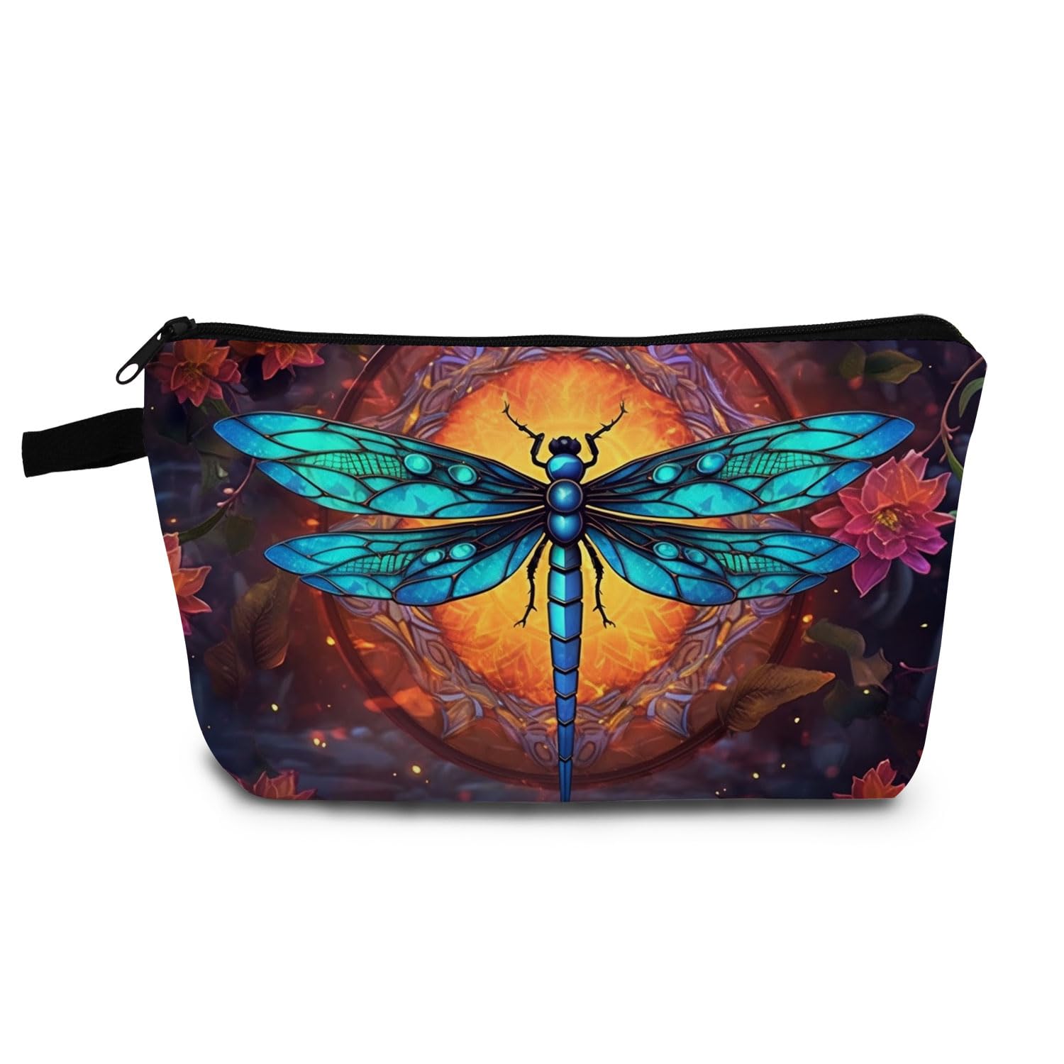 YULUENZE Dragonfly Makeup Bag - Unisex Adult - Cosmetic Bag - Printed - Polyester - Zipper - Hzt0364 - Dragonfly Pattern - 8.65 x 4.72 x 1.77 inches -