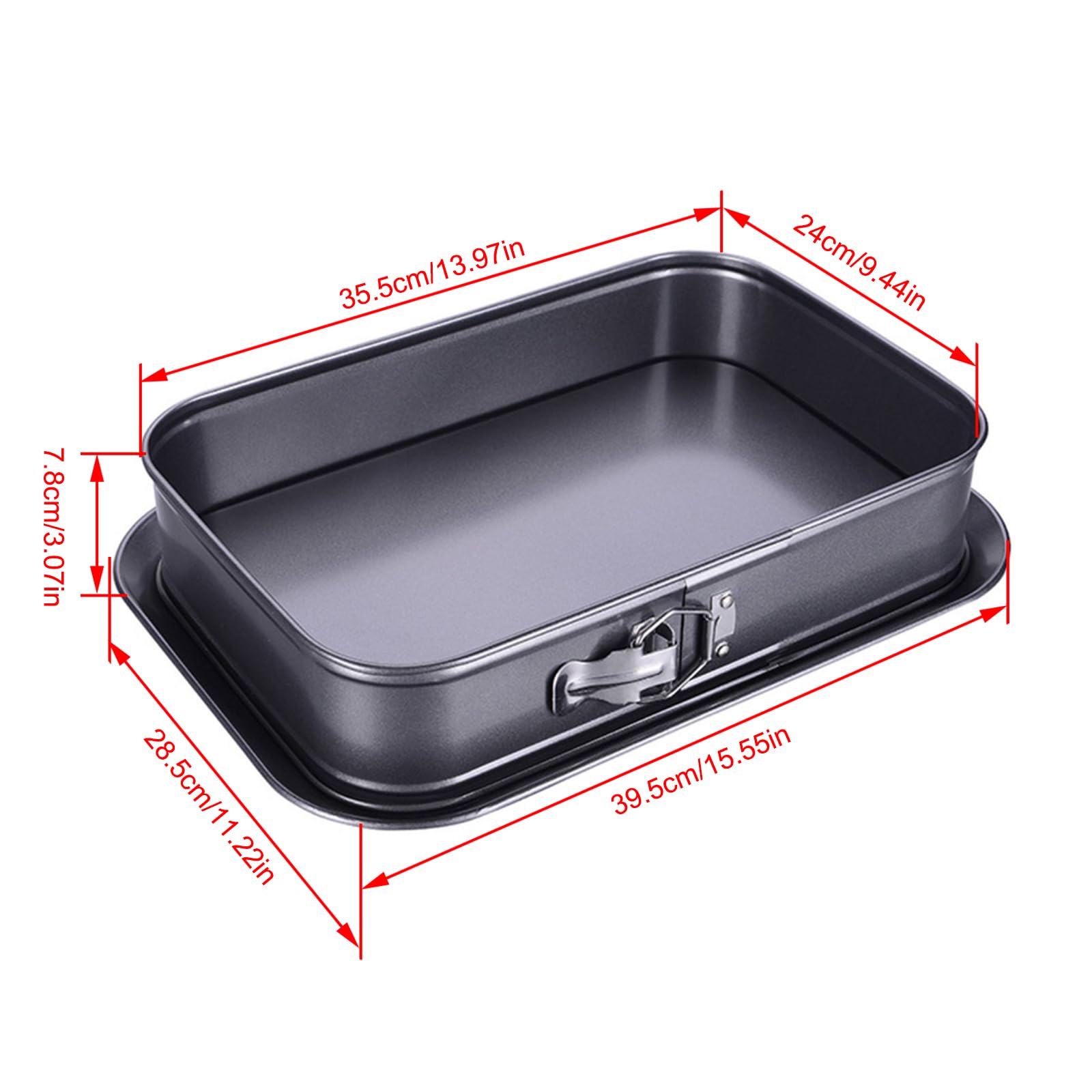 SEIWEI Moules à gâteau rectangulaires avec fond amovible et boucle, revêtement anti-adhésif pour faire des tortes, cheesecake, mousse (35,5 x 24 x 7,8 cm)