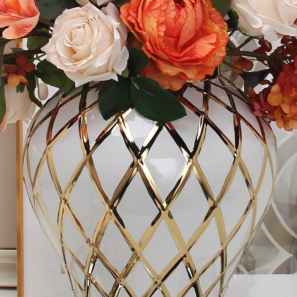 Keramischer Ingwer Krug Mit Deckel Weiß Und Gold Allgemeiner Krug Tempelkrug Keramischer Krug Zur Aufbewahrung Für Home Crafts Weiche Dekoration Vasen Blumenarrangements