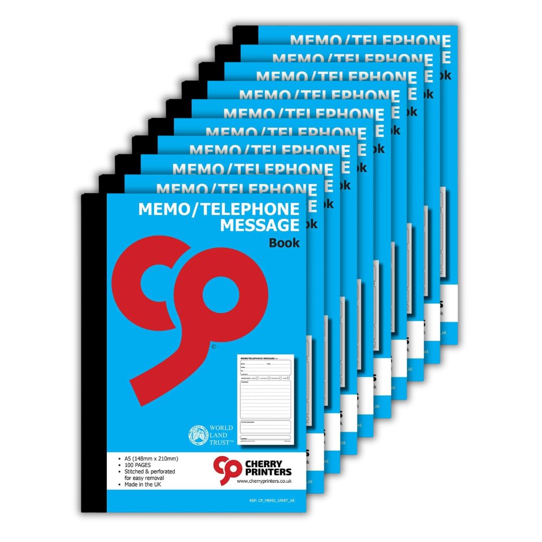 Cherry Printers Memo & Telephone Message Book | A5 100pages 80gsm | 10 Pack