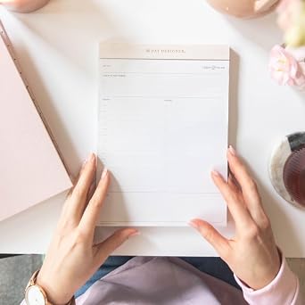 Day Designer Premium Planning Pad with Daily Planning Page Featuring Hourly Schedule, To Do-List, Notes and more. Blush Trim | 7 x 9 | expertly crafted for functional planning, seamless organization, and effortless style (Desktop Notepad - 7 x 9, Blush)