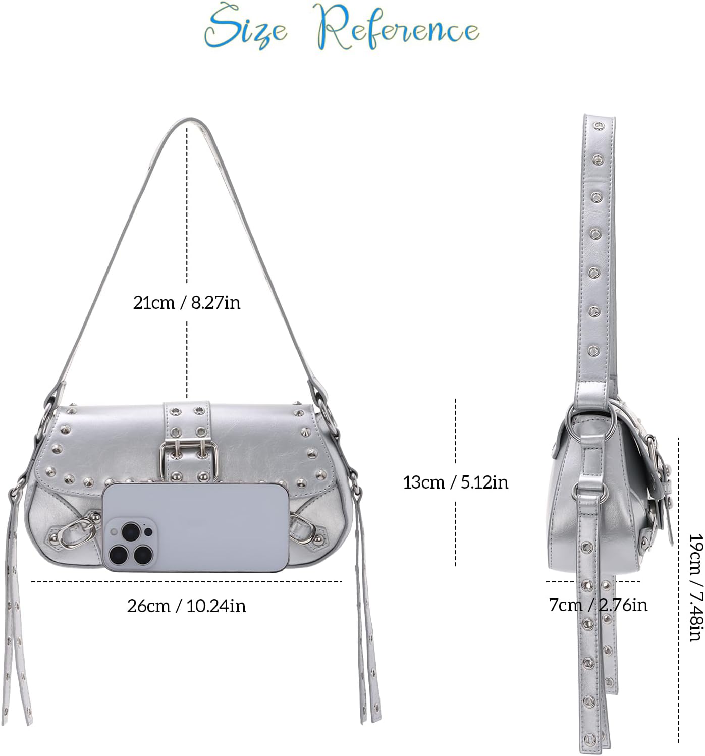 Fecialy Women's Y2k Shoulder Bag Handbag Studded Punk Rivet Purse Goth Trendy Leather Bags