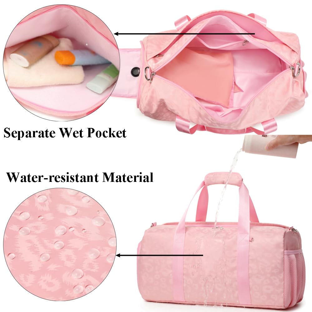 Sac Sport Filles Collège Sac de Voyage Femme Sac Week-End Sac de Sport Filles 25L Sac de Gym avec Compartiment de Chaussures et Poche Humide
