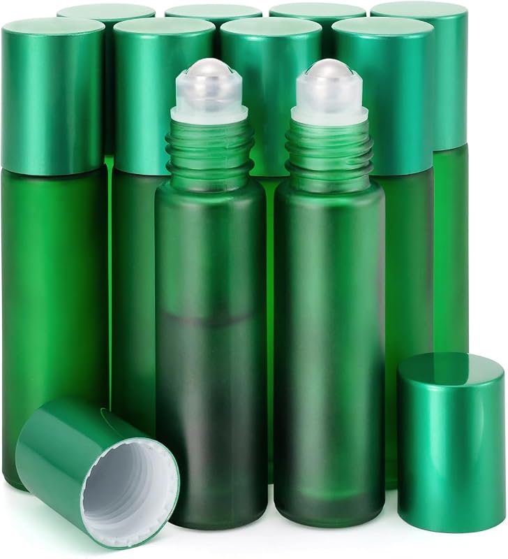 Kesell Frascos Roll-on de Vidro Verde de 10 mL, Pacote com 10