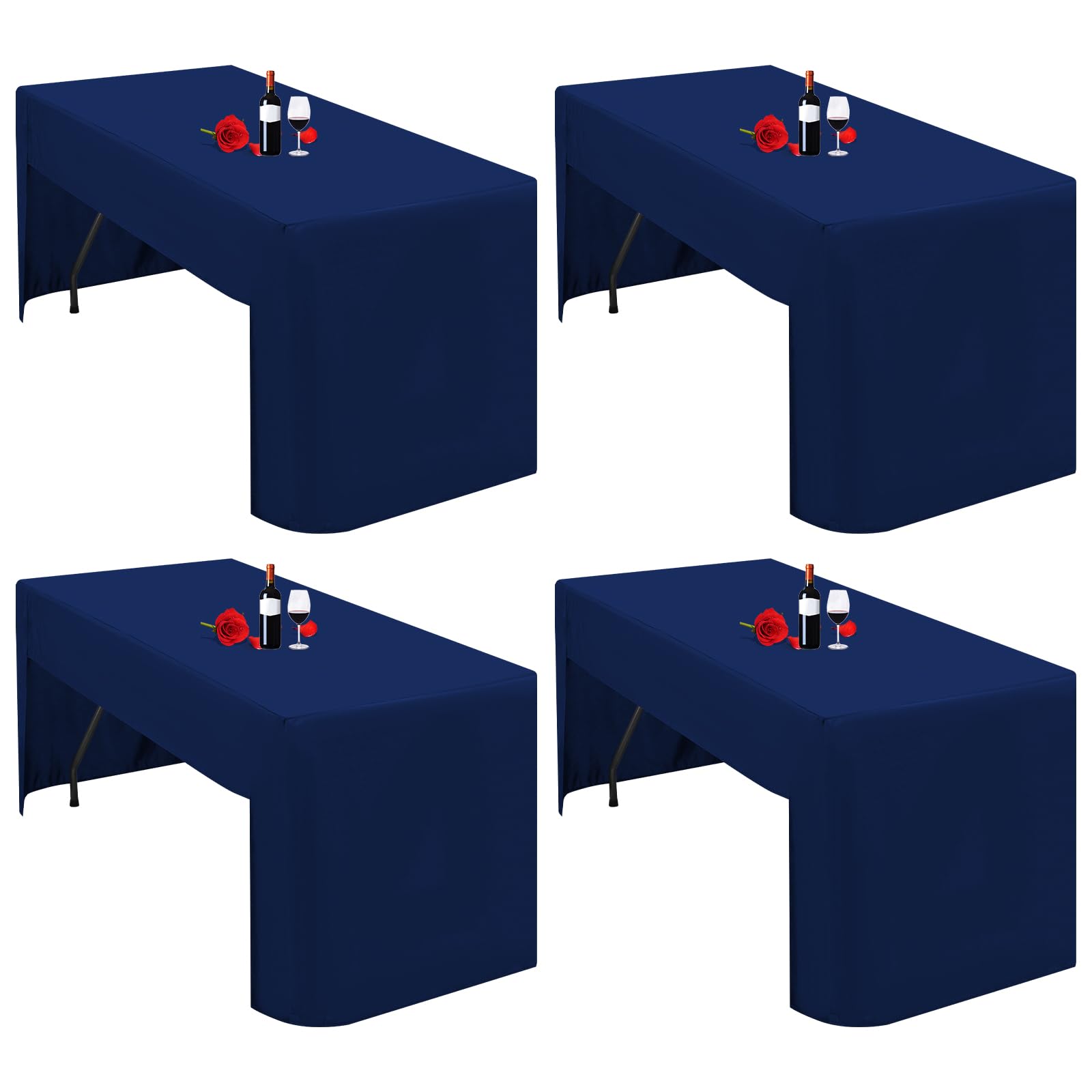 Lumaycens 4 Pack Navy Blue Tablecloth Open Back Fitted Tablecloth for 6ft Folding Table Washable Polyester Fabric Blue Table Cloth Table Cover for Trade Craft Show Display Party Wedding Events