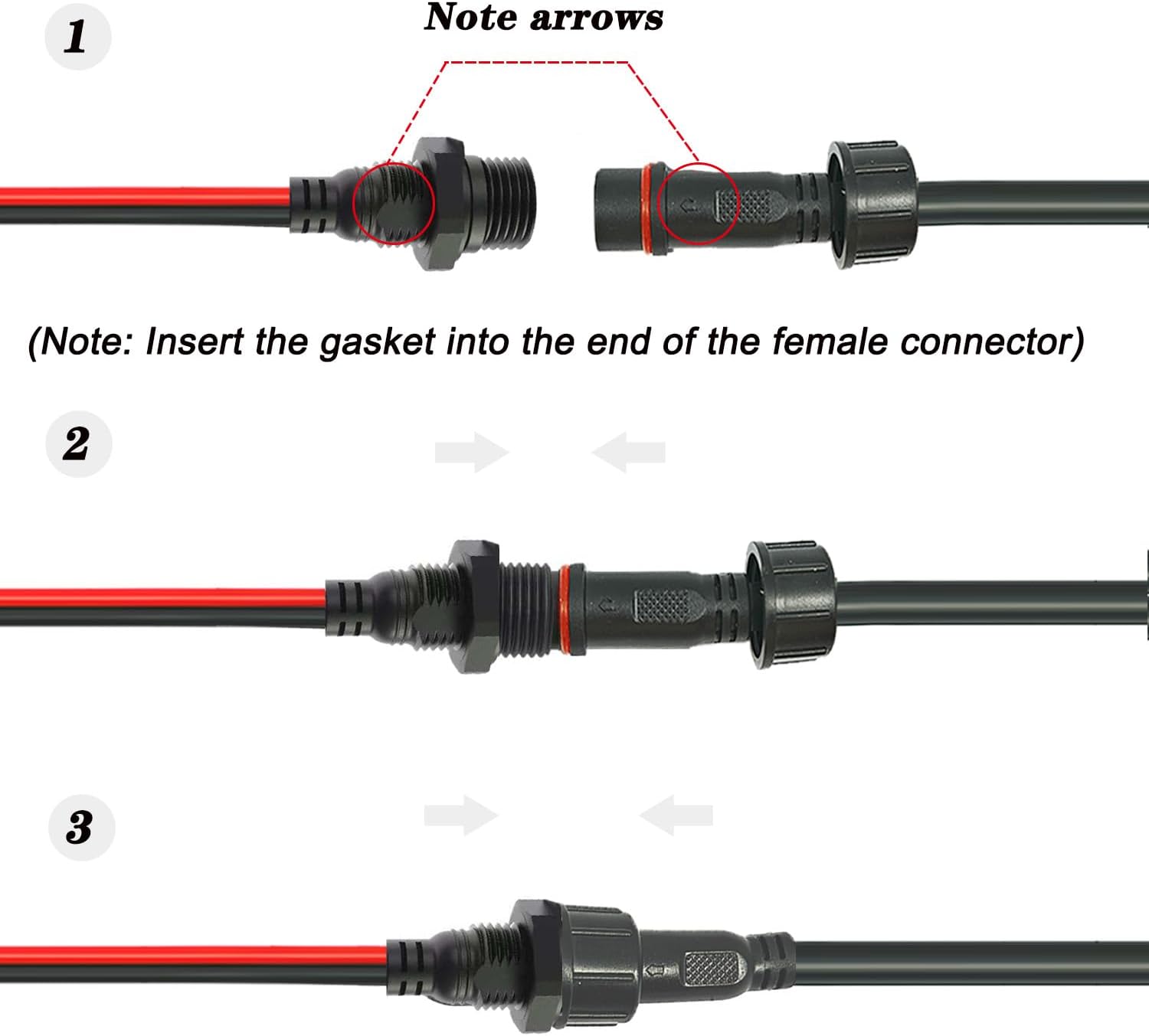 2Pin Waterproof Connector,2 Wire Male Female Plug LED Connector with 18AWG M16 Waterproof Cover Extension Cable with Thread Panel Installation Type for Car,Boat,LED Strip Lights(2Pairs)