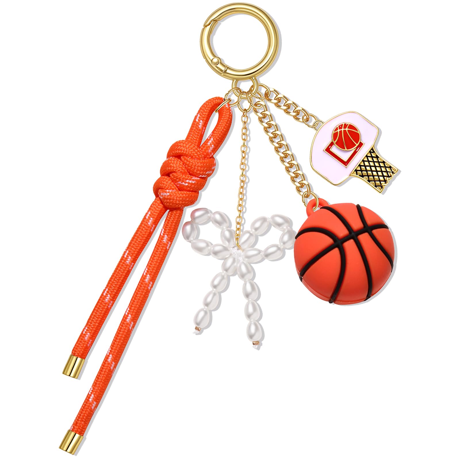 PHALIN Football Baseball Basketball Golf Bag Charms Keychain for Women Men Nylon Rope Pearl Bow Purse Charm Sport Mom Gifts
