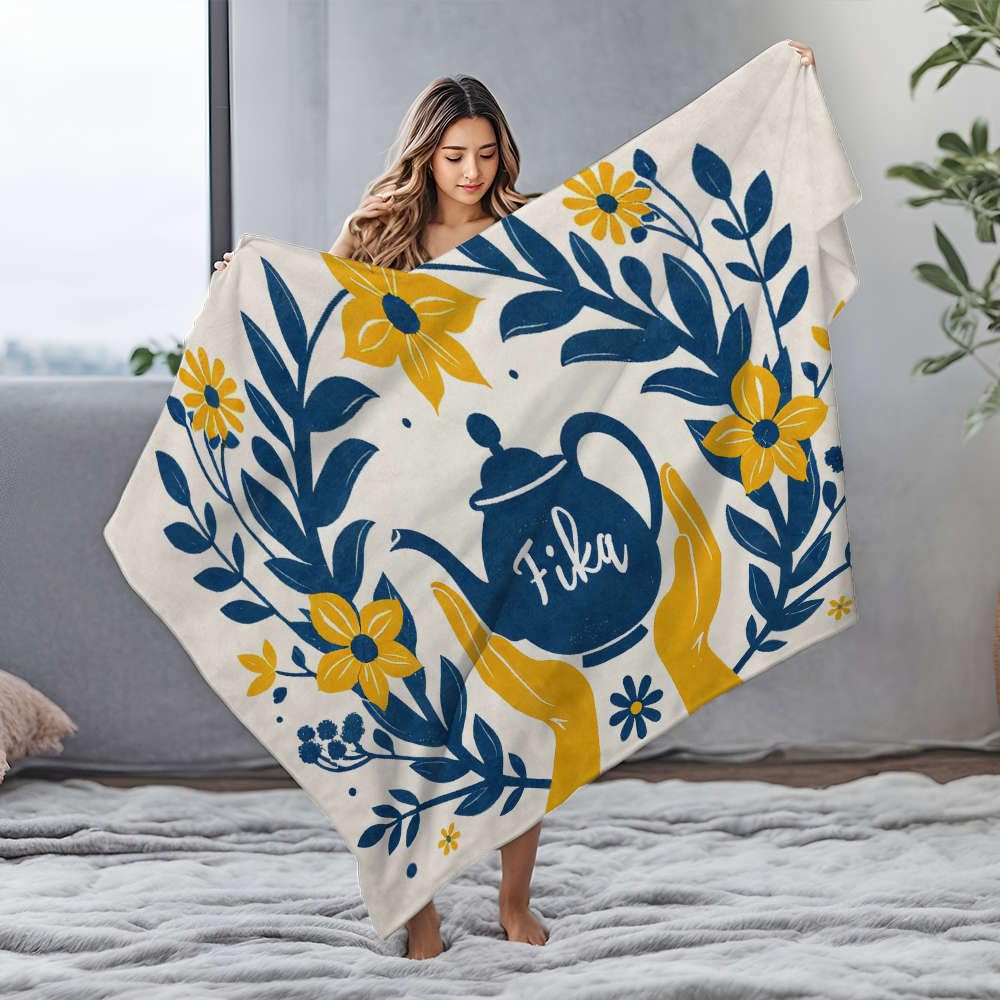 Couverture jaune fika en flanelle enveloppante pour partager un thé chaleureux à deux