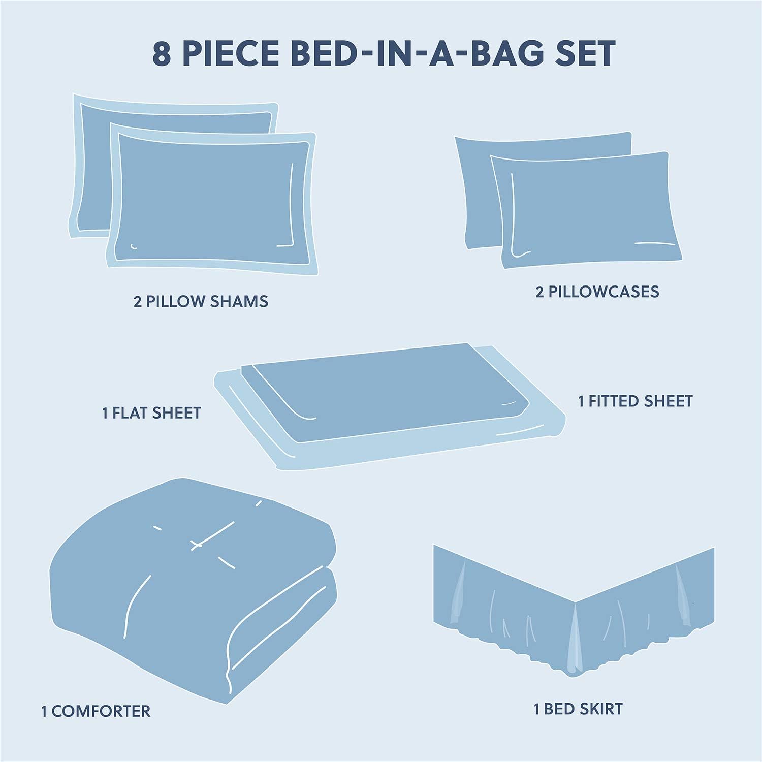 BEDSURE Bed in a Bag Queen - Queen Comforter Set 8 Pieces Stripes Seersucker Bedding Set, Soft Lightweight Down Alternative Comforter, Queen Bed Set(Navy, Queen 88x88 Inche) : Home & Kitchen