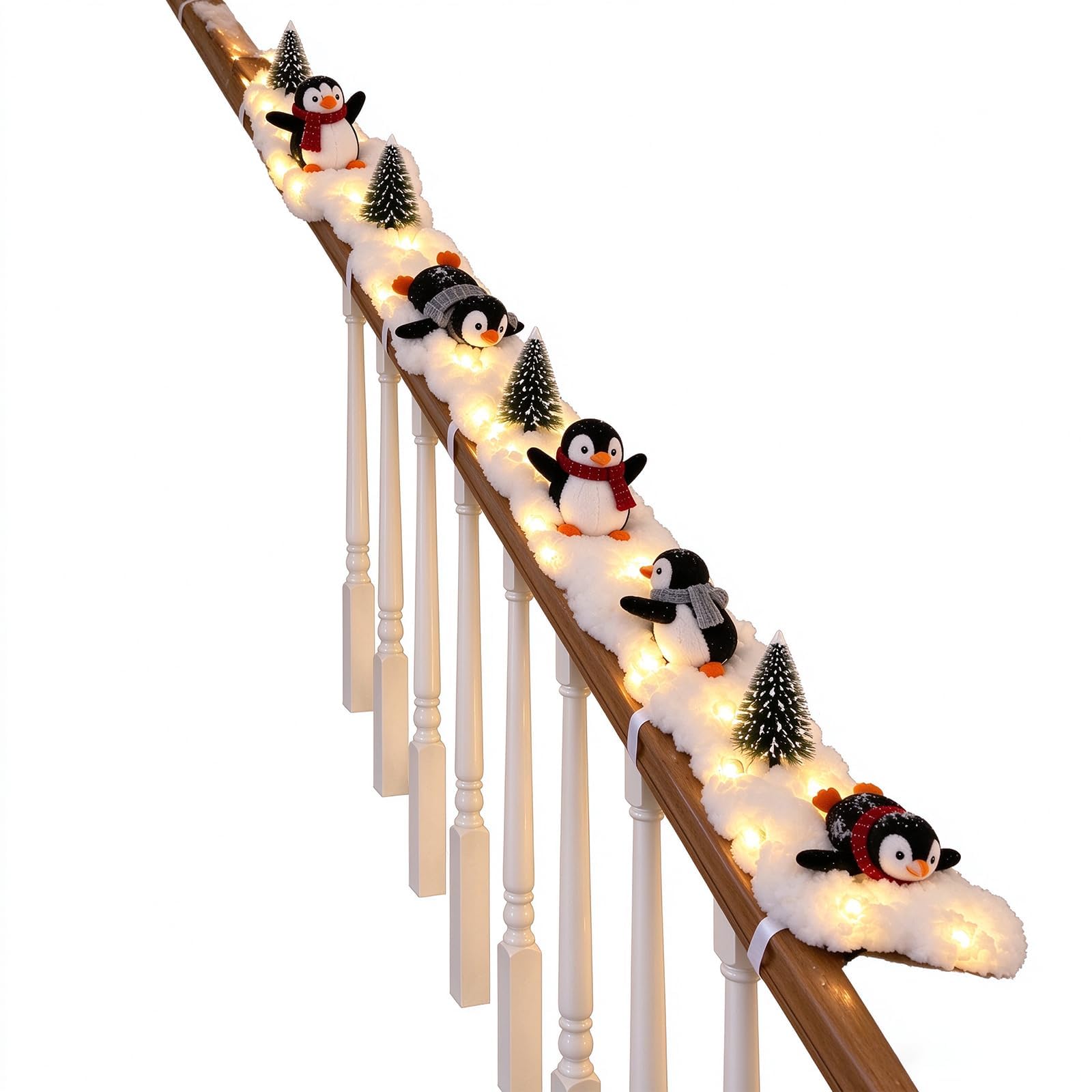 Penguins Christmas Staircase Decorations Set Cute Banister Xmas Decor