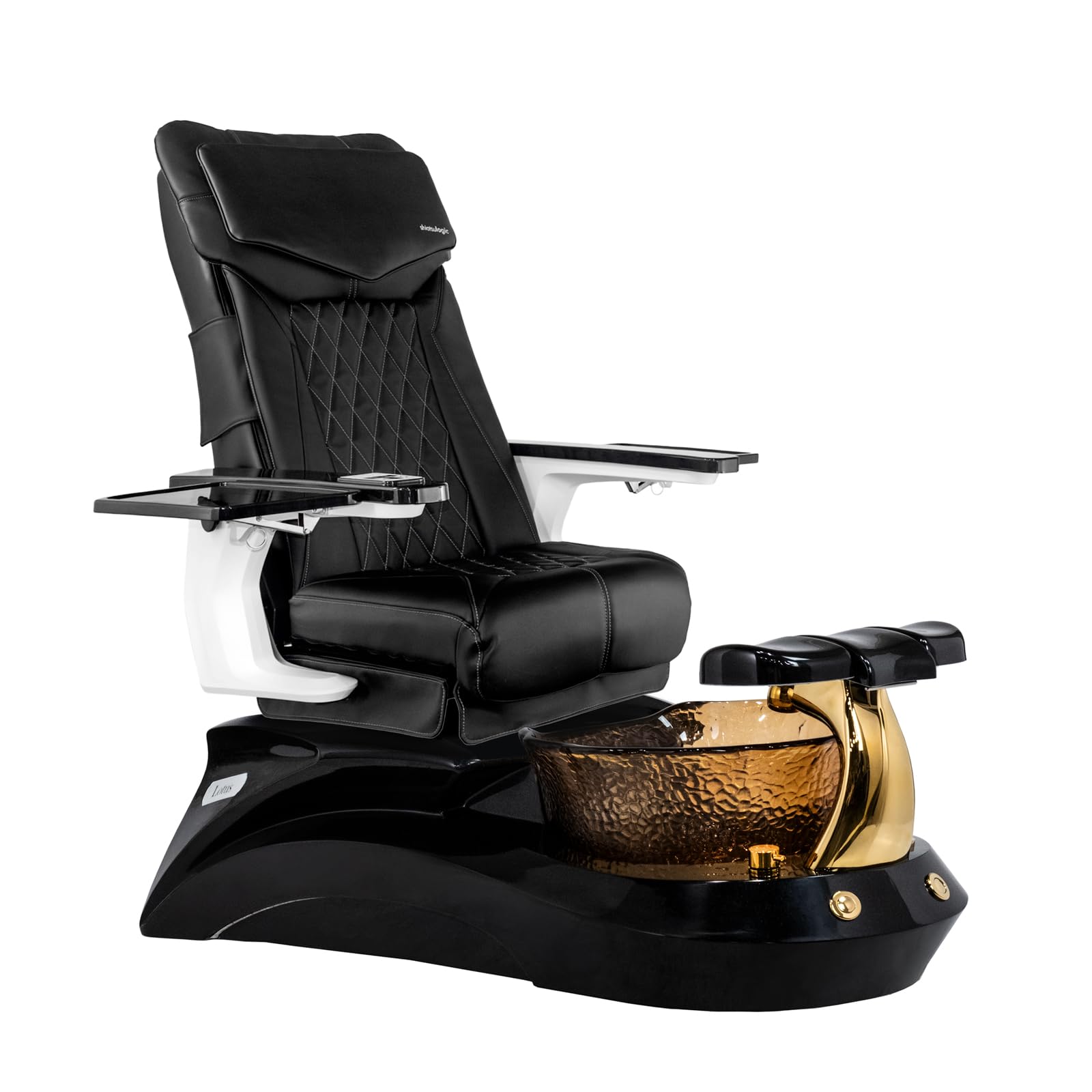 MAYAKOBA Shiatsulogic Pedicure Chair DX with Discharge Pump, Pedicure Spa Black Gold Fixtures LotusII Tub with Remote Button, Black Coverset