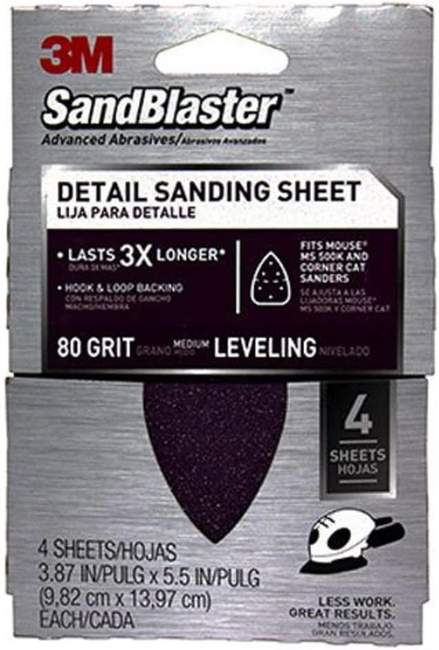 3M SandBlaster Detail Sandpaper Sheets, 80-Grit, 4-Pack (9671)
