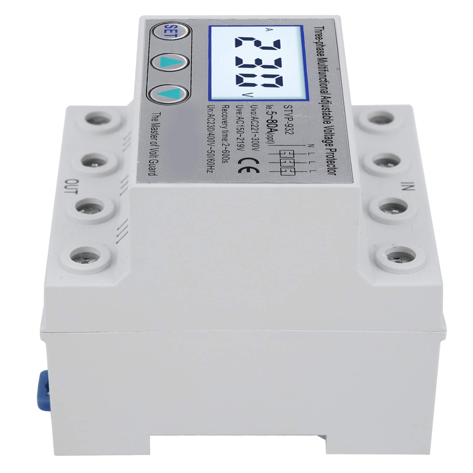 STVP 932 Stabilisateur de Tension Triphasé 80A Protecteur de Tension Réglable avec Écran LCD Relais de Protection Automatique contre les Surtensions et les Baisses de Tension