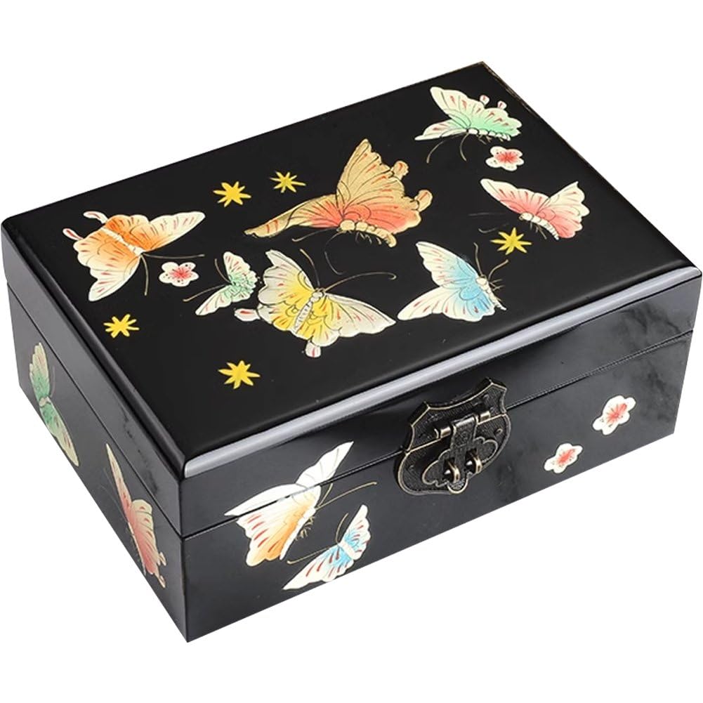 Caja De JoyeríA De Madera De Estilo Chino Caja De Almacenamiento De Laca Brillante con Empuje Antiguo Joyero De Madera Retro Vintage Regalo De Boda