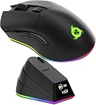 KLIM Blaze Pro Souris de jeu sans fil rechargeable avec quai de recharge RGB - Nouvelle version avec LCD Affichage - Capteur de haute précision et batterie longue durée - Jusqu'à 6000 DPI - noir