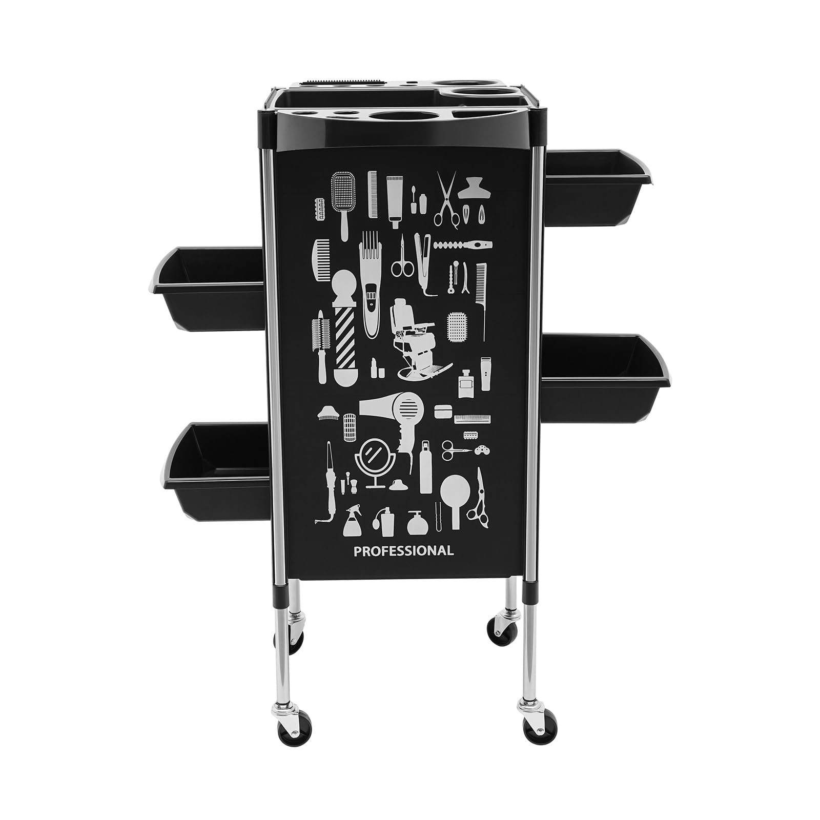 Carrito de peluquería de 5 niveles con 4 cajones, carrito de peluquería con 4 ruedas silenciosas, carrito de trabajo para salón de belleza, SPA, peluquería (negro)