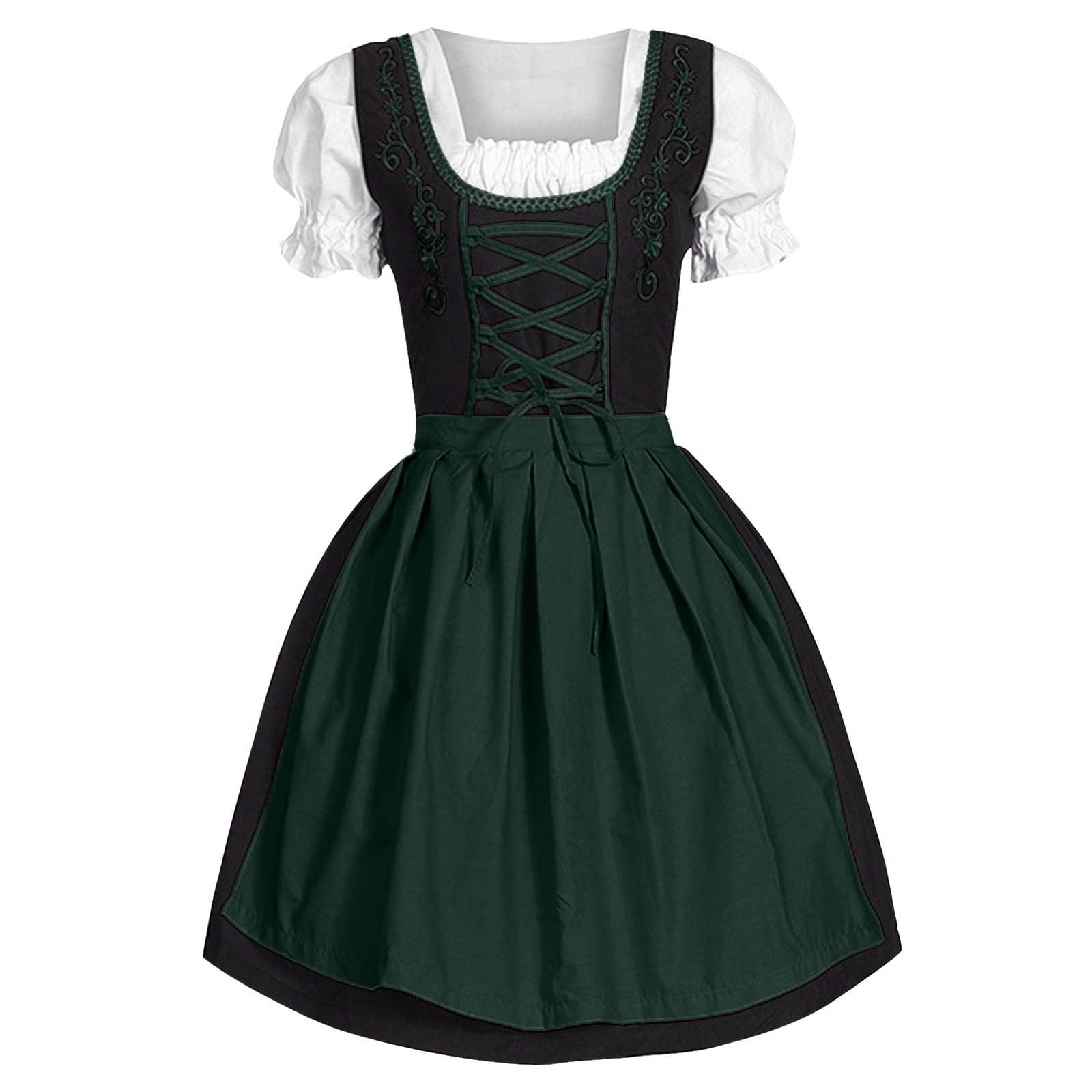 Women Dirndl Dress Oktoberfest Costume 3 Piece Dirndl Dress Bavarian Costume Fancy Midi Skirt Oktoberfest Outfit Cosplay Costumes for Bavarian Beer Carnival Party