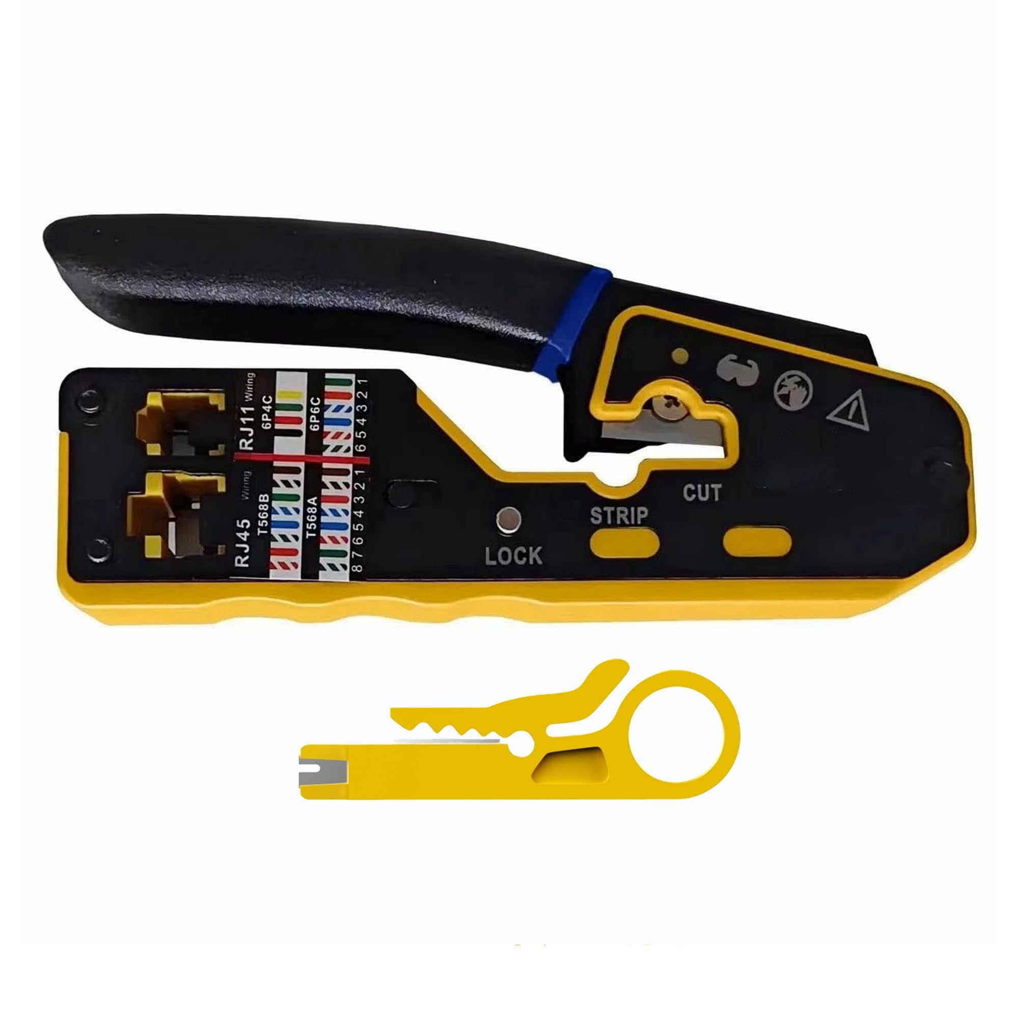 Yankok 6088N RJ45 Crimpadora de paso CAT5 CAT6 Conectores de red para pelar y cortar cable Ethernet exceso de cable RJ12/11, herramienta de crimpado amarillo