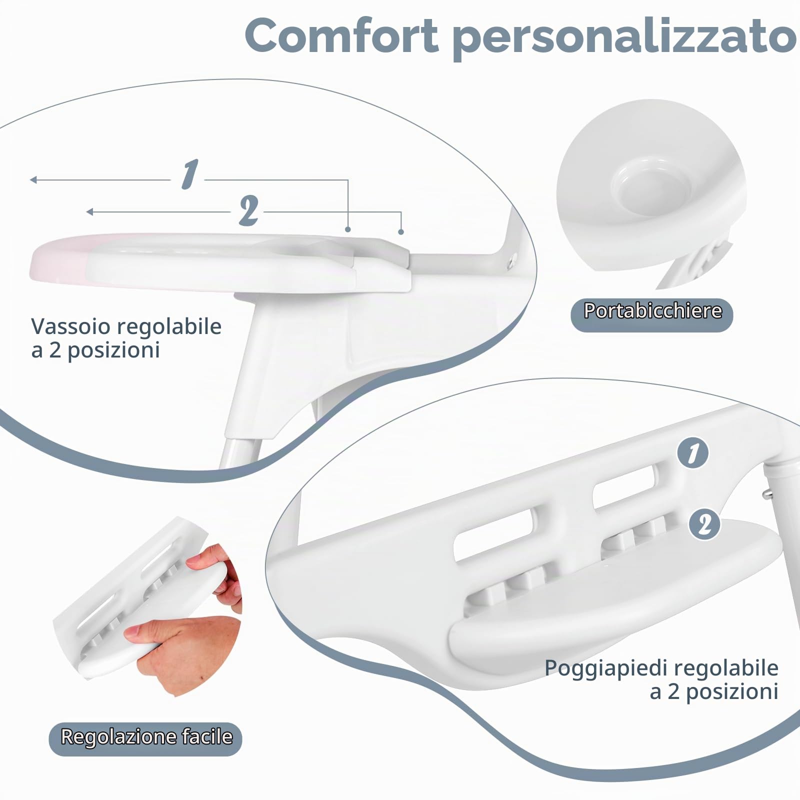 LIFEZEAL Seggiolone Pappa, Altezza Regolabile in 4 Posizioni, Seggiolone Evolutivo, con Poggiapiedi, Vassoio Regolabili e Cintura di Sicurezza, Telaio in Metallo, per Bambini 6-36 Mesi (bianco)