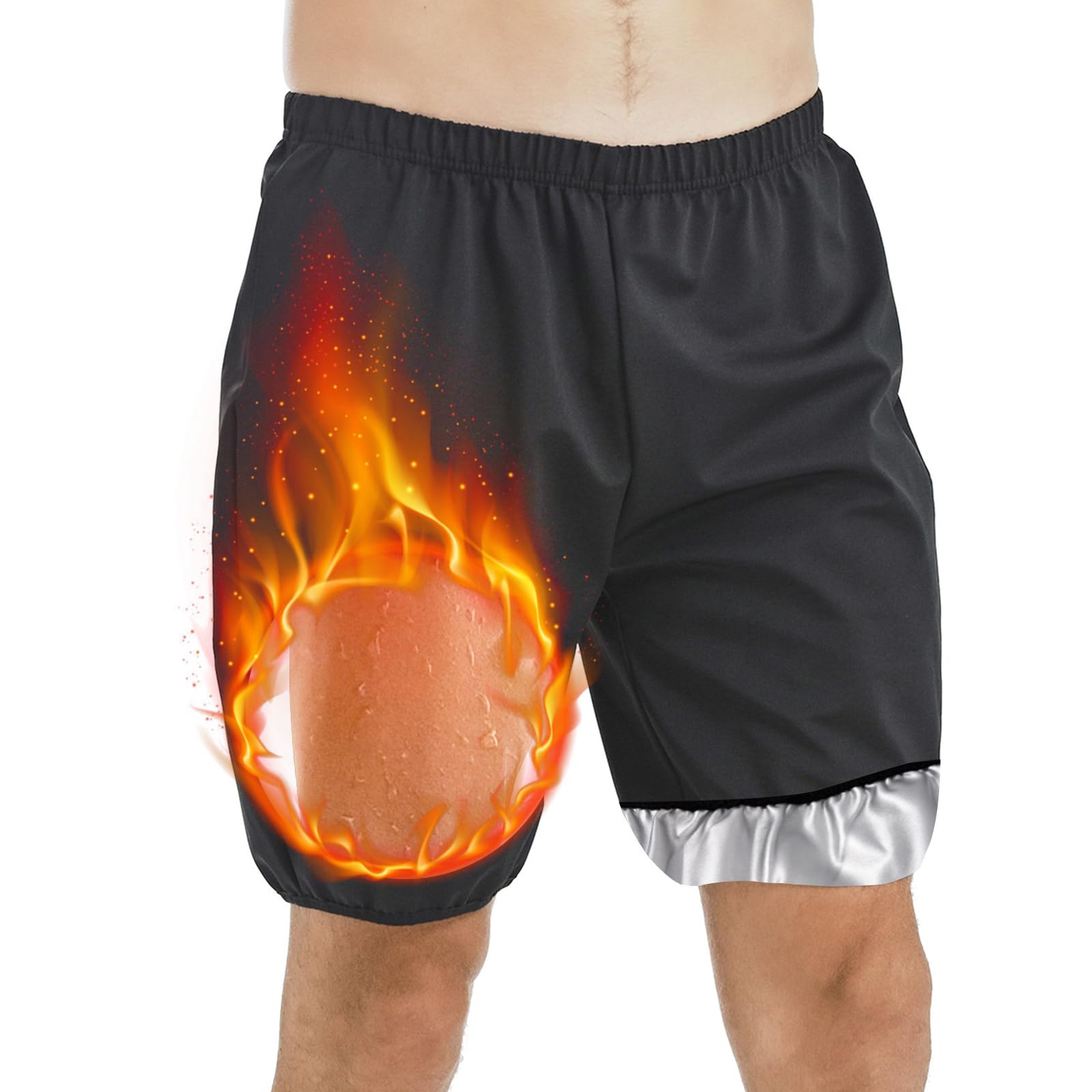 GENEMEN Sauna Shorts for Men Casual Loose Fit SweatShorts Gym Workout Shorts Elastic Bottoms (Black Shorts-Silver Inner, XXL)