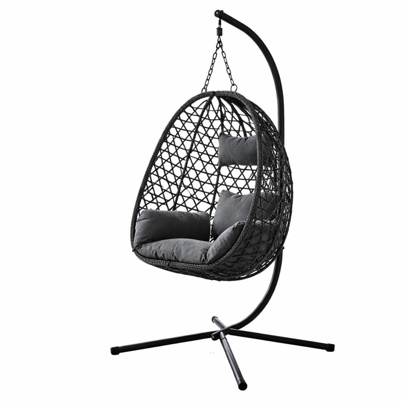 Luxury Nest Hanging Egg Chair with Stand – Indoor & Outdoor Swing Chair with Cushions (Charcoal)