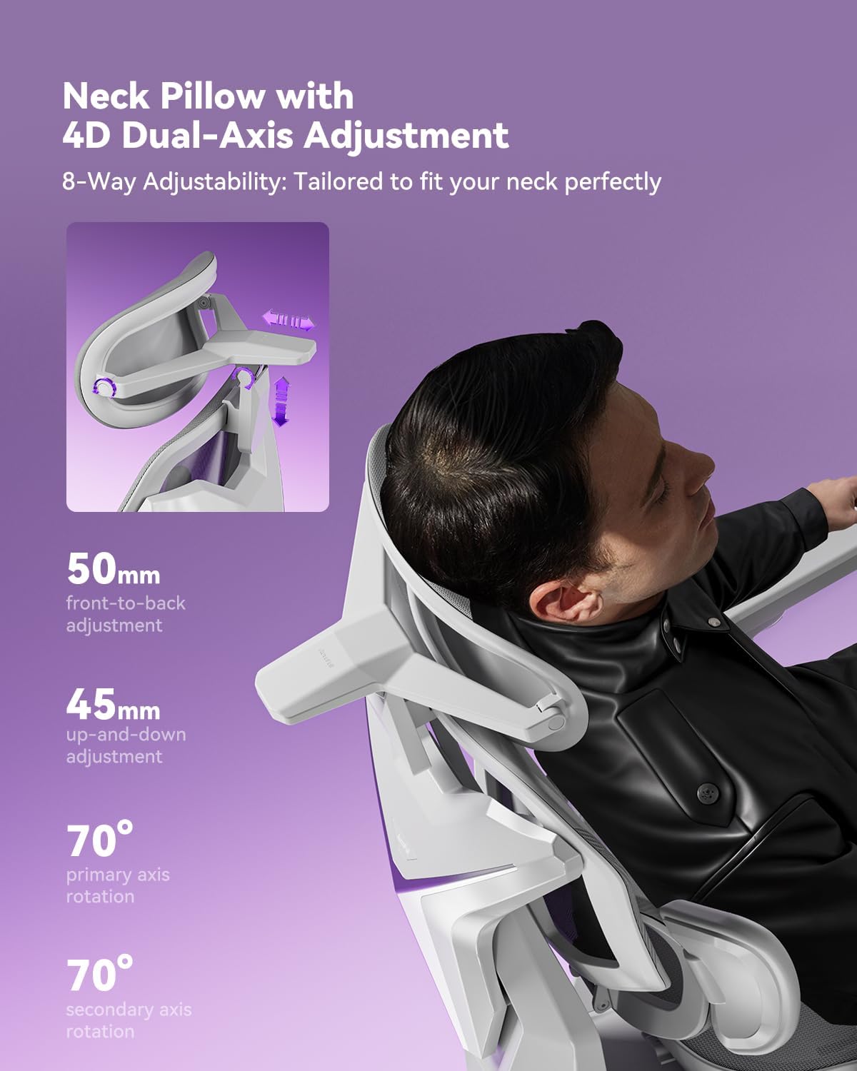 AutoFull G7 chair with headrest adjustments highlighted