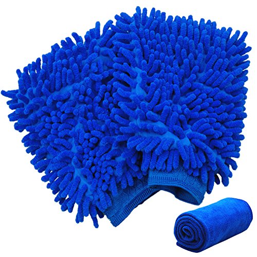 Premium Car Wash Mitt, Splaks 2 Pack Microfiber Car Wash Gloves XL Size Car Duster Cleaning Gloves Machine Washable and Dry Quickly Mitt- Lint Free & Scratch Free - Free Polishing Cloth