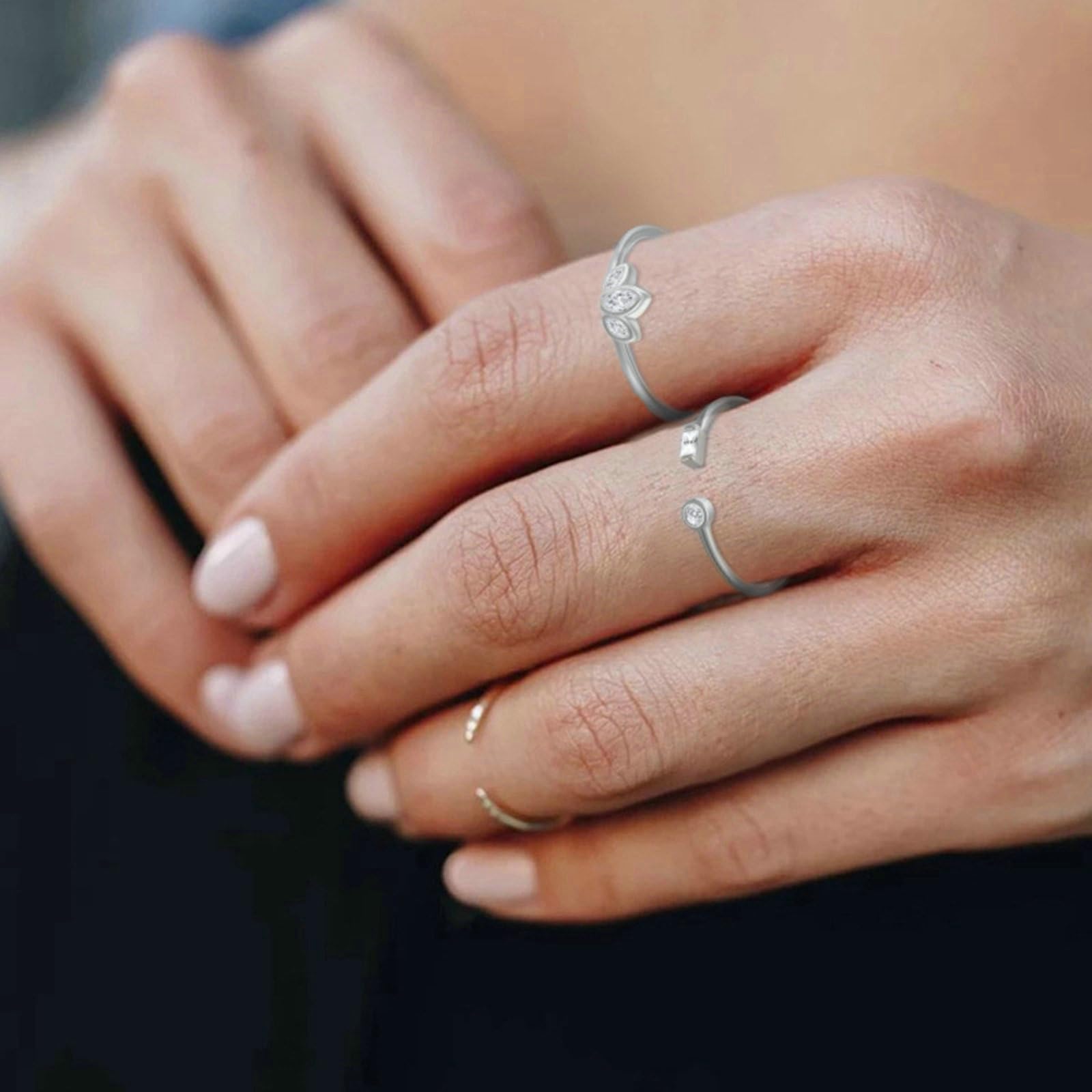 Anillo de mujer de oro blanco 585, talla marquesa, moissanita, anillos para mujer, oro y hojas, 45 (14,3) - 62 (19,7)