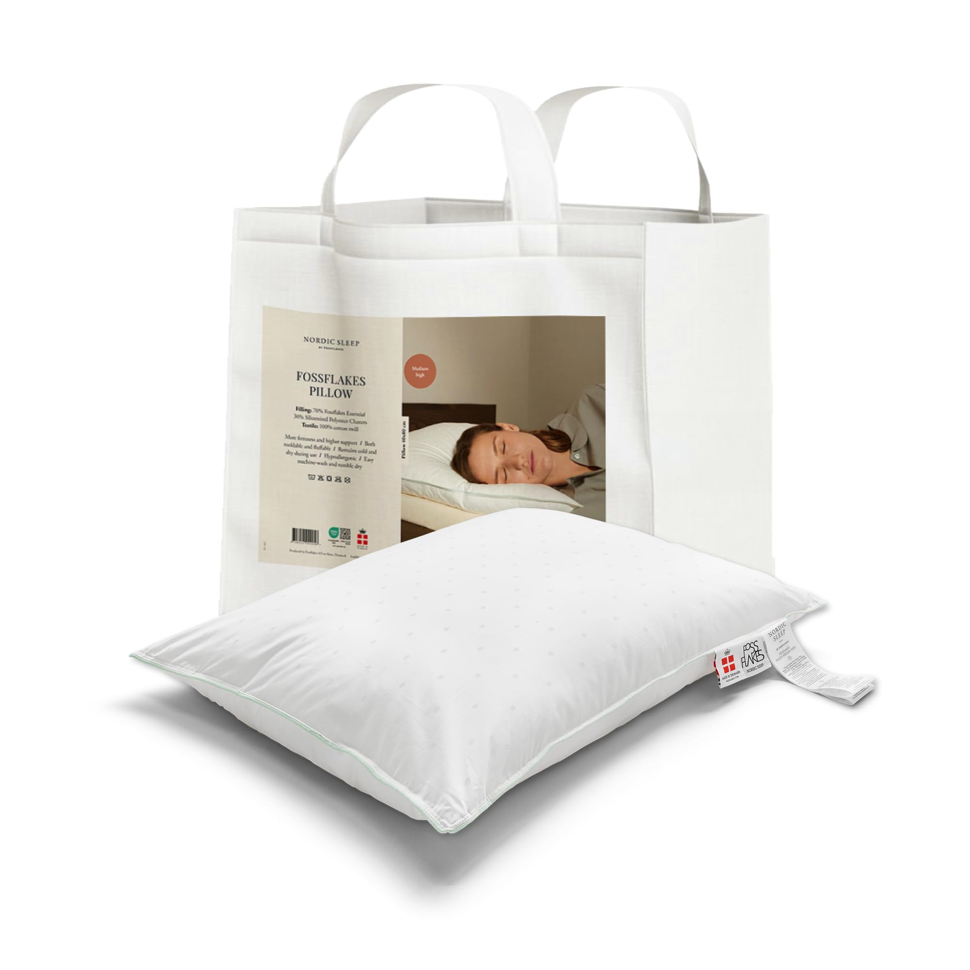 Fossflakes Almohada de Confort 40x80 cm, para Dormir de Lado, Media-Alta | Almohada de confort de altura media para dormir de lado, con relleno mullido; sujeta cabeza y cuello, lavable (40x80 cm)