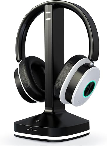 Wireless Headphones for TV, TV Headphones with Transmitter Charging Base, Bluetooth Headphone Wireless for Seniors with 3 Audio Modes , No Delay Over Ear Headset, Gifts for Parents, Black & White