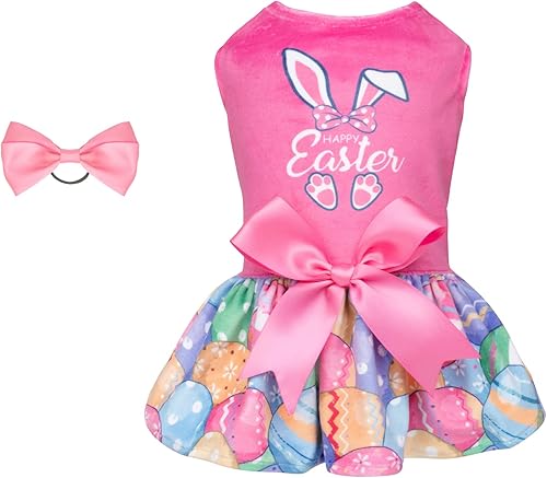 CuteBone Happy Easter Eggs - Vestido de terciopelo para perros pequeños niñas vestidos de cachorro rosa ropa de perro CVA18S-D