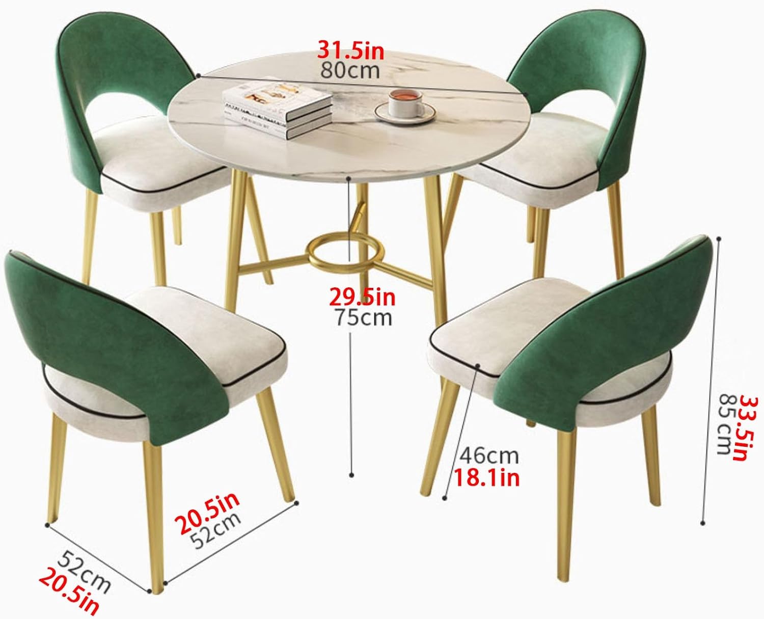 Office Reception Room Club Table and Chair Set, Marble Round Table and PU Backrest Chair Sets 5-Piece, Coffee Table and Chair Set, 80 Cm Negotiation Table (Black One Size)