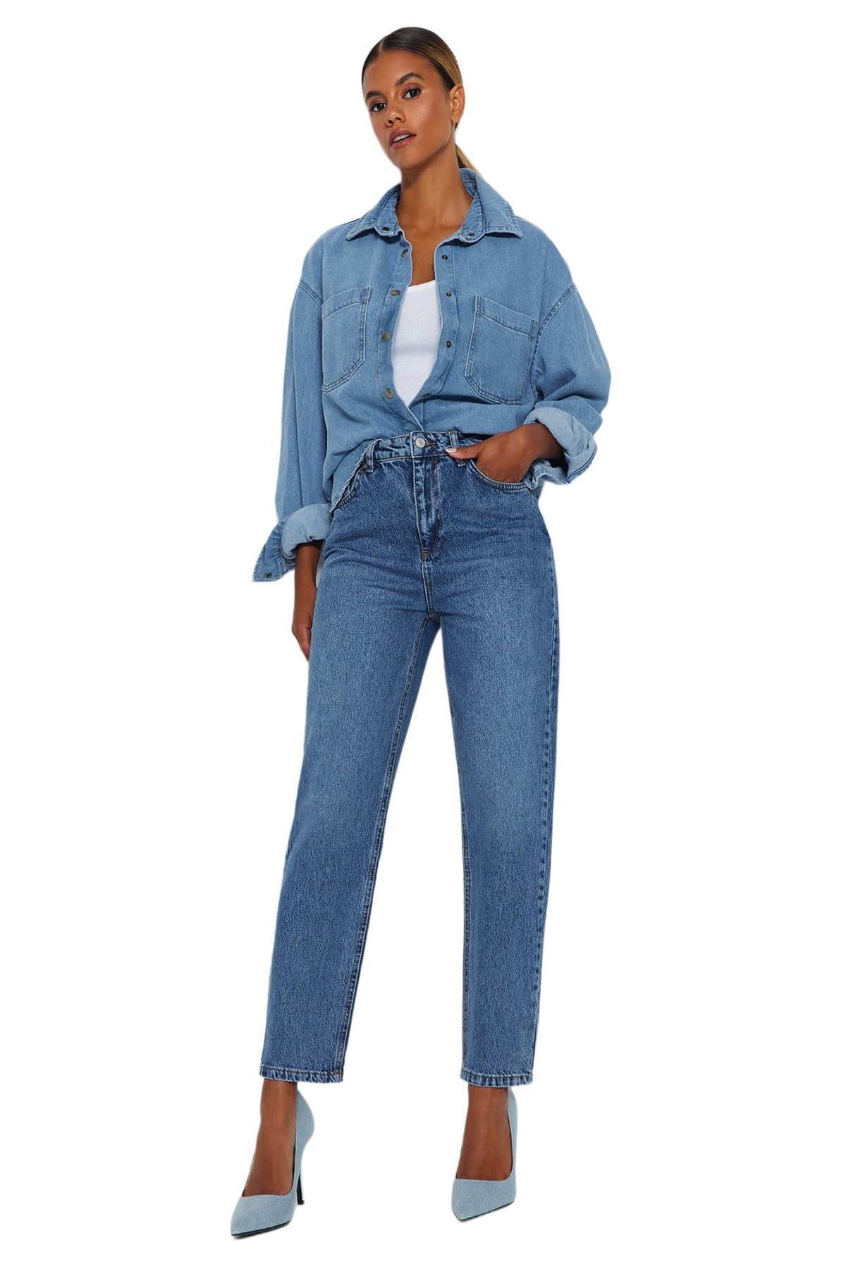 Trendyol Damen Gerade Mama Hohe Taille Jeans – Bild 3