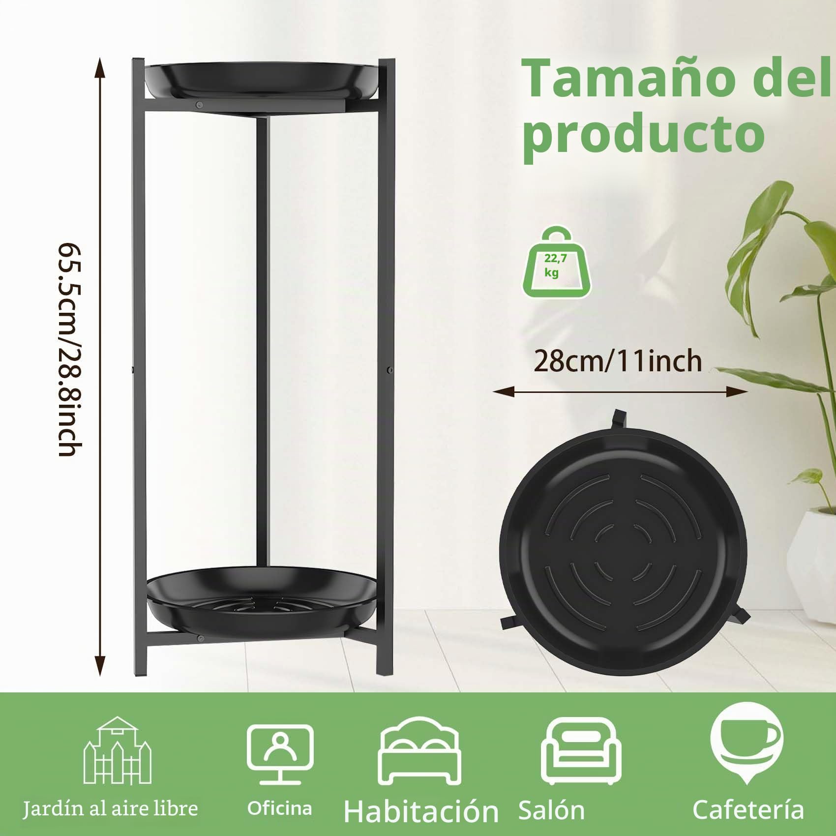 Lnrkai - Soporte de plantas de 2 niveles de metal para interiores, negro, estante alto redondo de esquina para múltiples plantas al aire libre, soporte de exhibición para macetas de flores para balcón