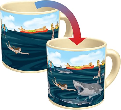 Taza que cambia de calor, añade café o té y los tiburones que acechan bajo el agua aparecen - Viene en una divertida caja de regalo