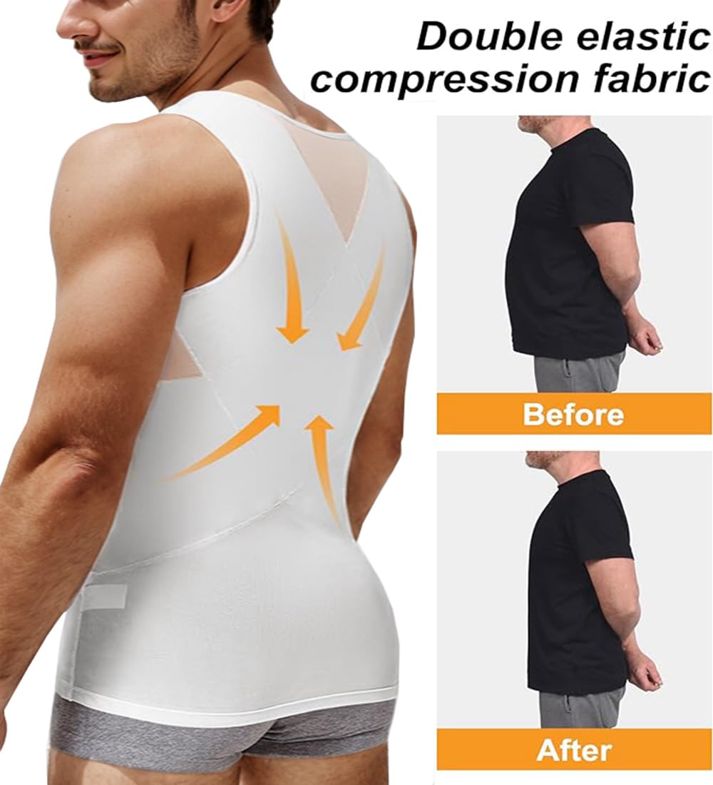 Camiseta Interior Moldeadora para Hombre con Efecto Vientre Plano Faja Reductora Chaleco de compresión algodón Body Shaper para Gym Fitness (FR/ES, Letras, 3XL, Regular, Regular, Blanco)