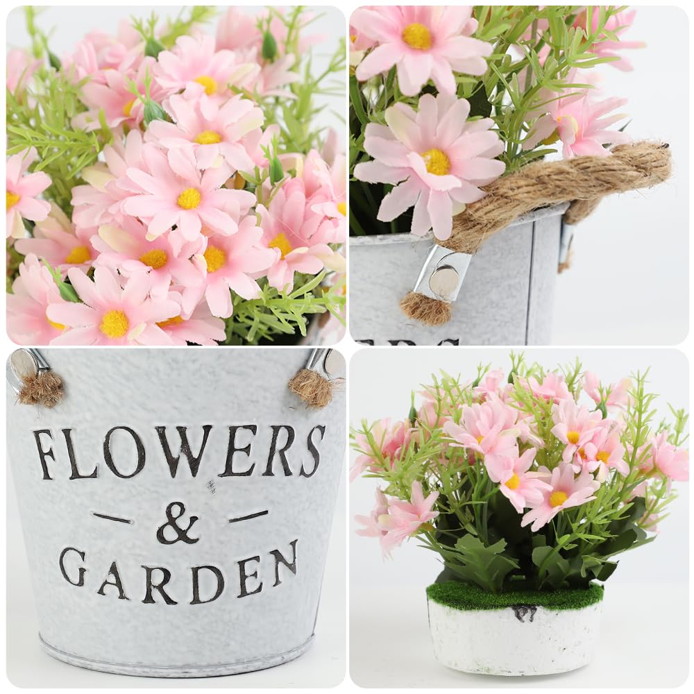 Hwtcjx Artificial Flowers with Vase, Artificial Flowers in Pots, Fake Plants With Metal Pot, Plastic Flower - Image 4
