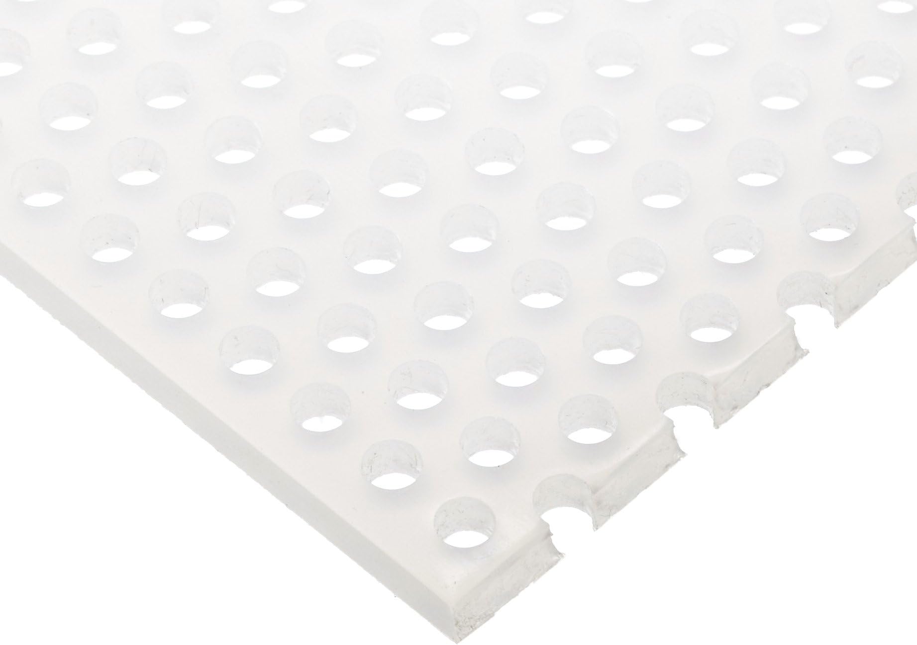 Polypropylene (PP) Perforated Sheet, Straight Holes, Opaque Off-White, 0.125" Thickness, 32" Width, 48" Length, Straight 3/16" Holes, 0.3125" Center to Center