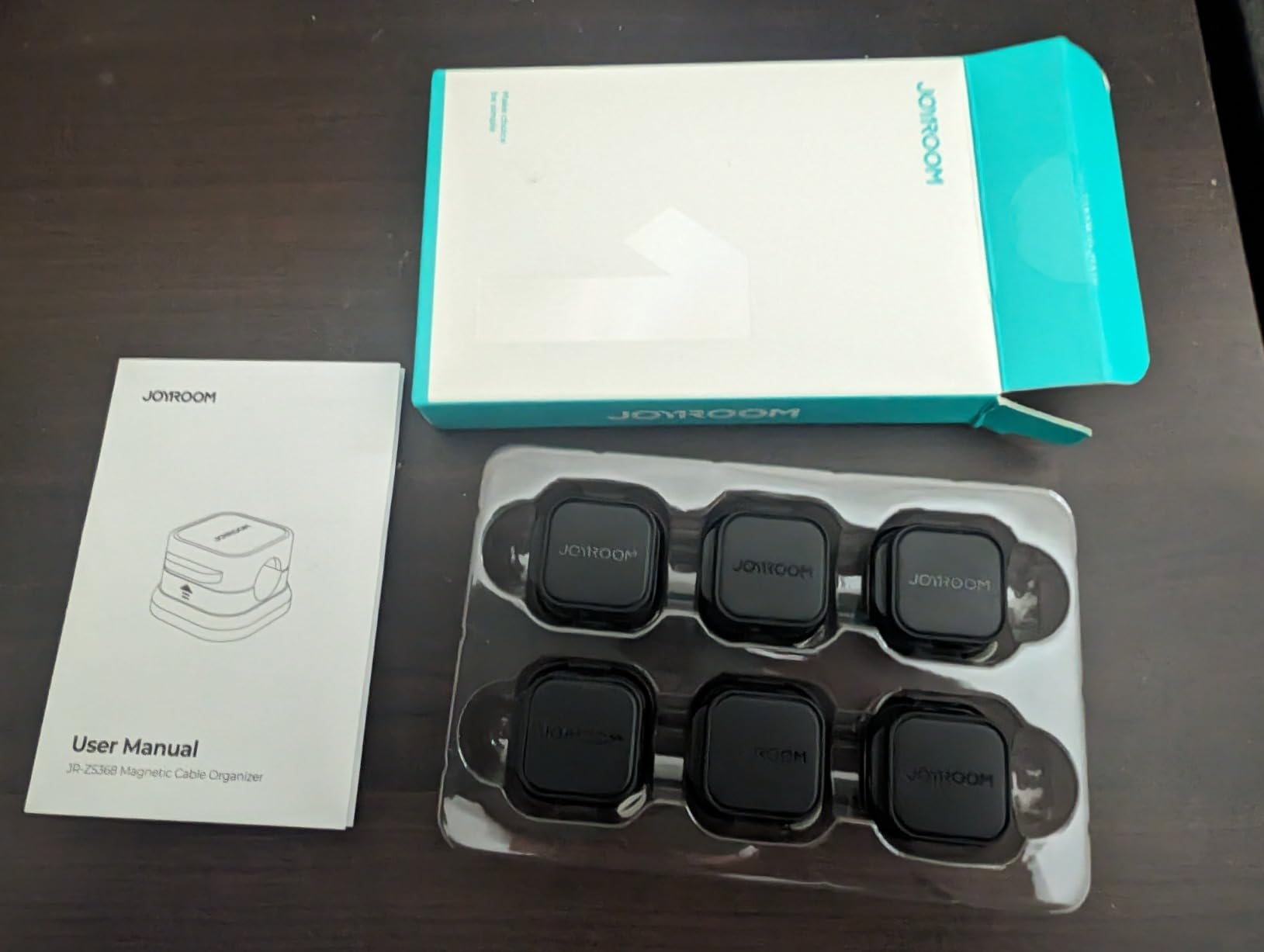 JOYROOM Cable Clips unboxed with manual