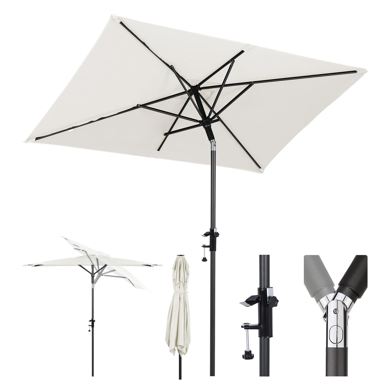 Sekey Parasol przeciwsłoneczny, prostokątny, 200 × 125 cm, z uchwytem, na balkon, taras i do ogrodu, odporny na wiatr, przechylany, UPF 50+