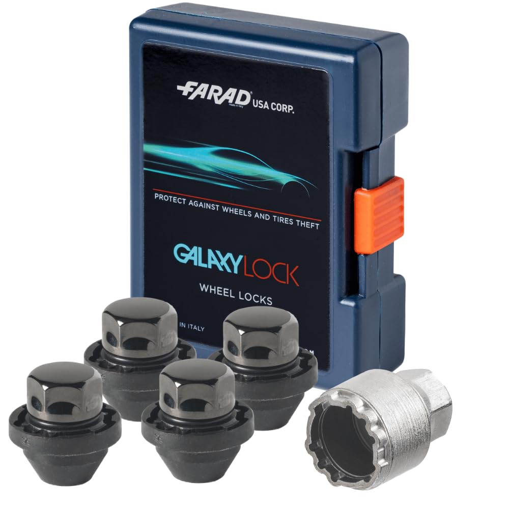Farad GalaxyLock HA9/MX Black Lug nut Wheel-Locks Kit Suitable for GMC Yukon (M14 X 1.5 Thread Size) - Set of 4 Lug Nuts + 1 Key
