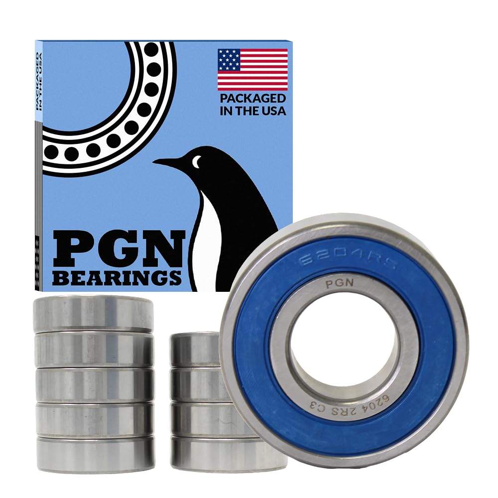 - PGN (10 Pack) 6204-2RS Bearing - Lubricated Chrome Steel Sealed Ball Bearing - 20x47x14mm Bearings with Rubber Seal & High RPM Support