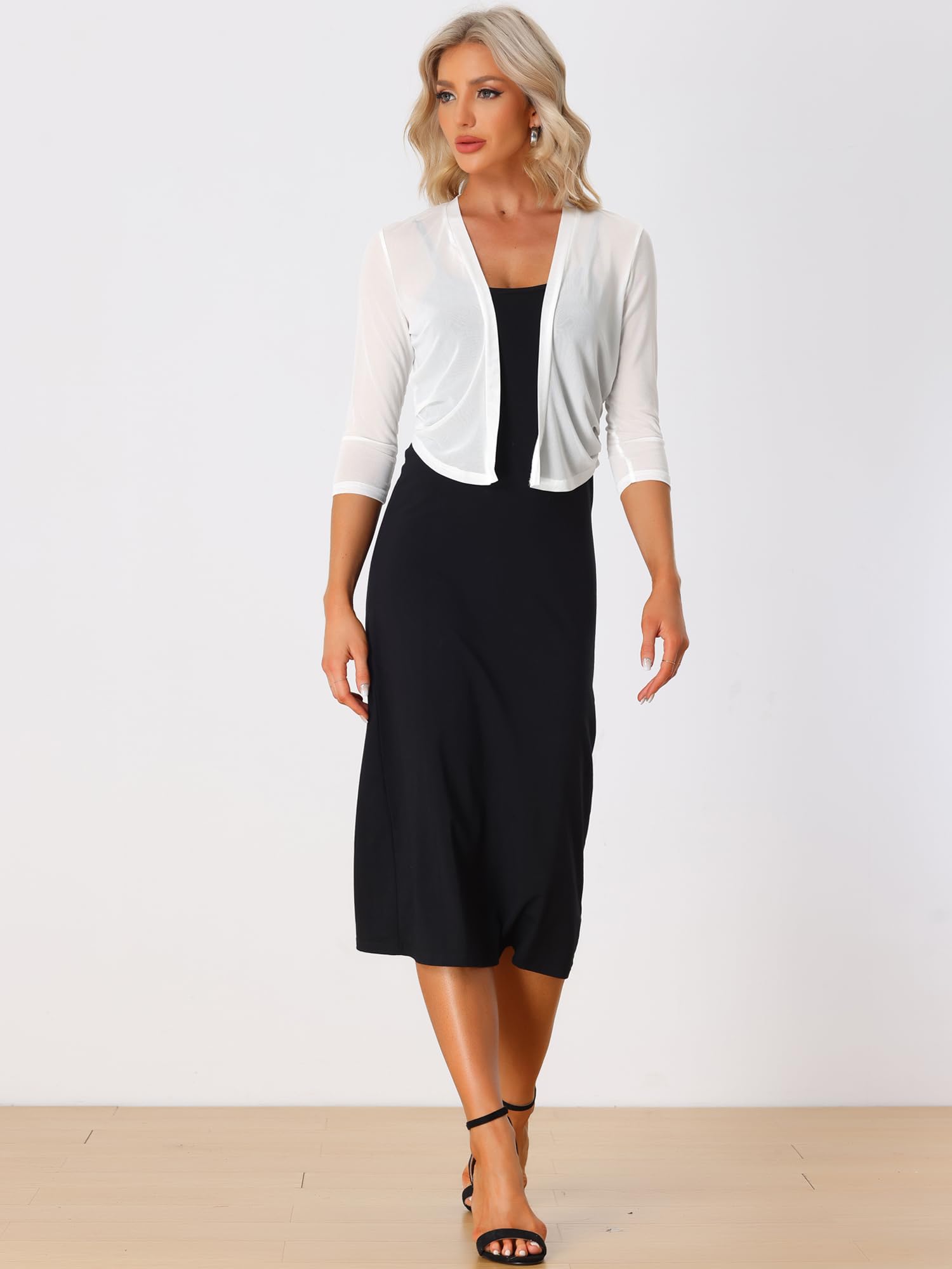 Allegra K Coprispalle bolero in rete trasparente per donna elegante manica a 3/4 leggero cardigan corto