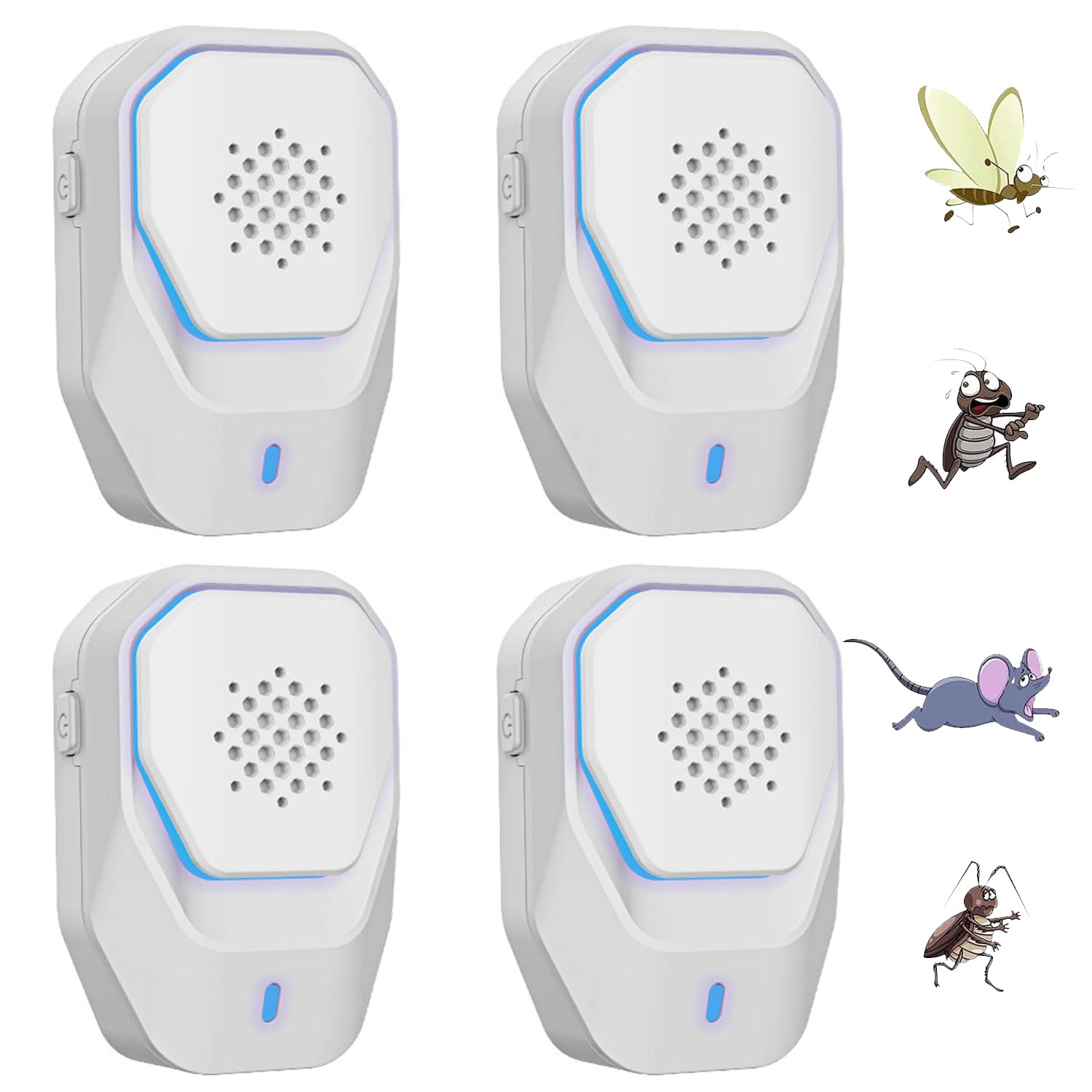 Repellente ad Ultrasuoni Elettromagnetico Efficace, Antizanzare Ultrasuoni, Repellente per Zanzare,Topi,Formiche,Mosche, Ragni,Scarafaggi-100% Professionale ed Efficace (Pack 4)
