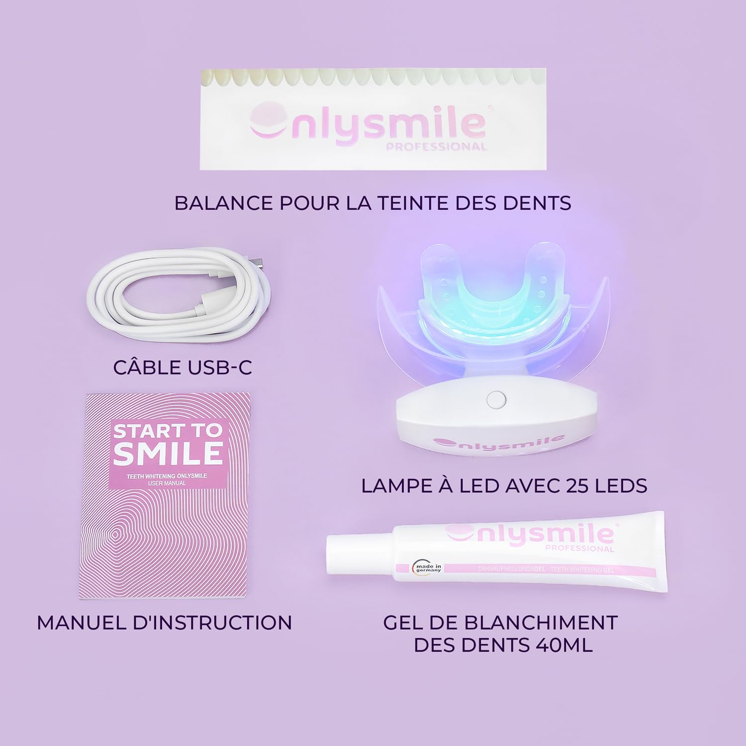 OnlySmile Kit de Blanchiment Dentaire Professionnel – Vainqueur du Test 2024-2025 – Gel & Lampe LED pour Blanchir les Dents, Kit de Blanchiment des Dents à domicile, Blanchisseur de Dents Indolore