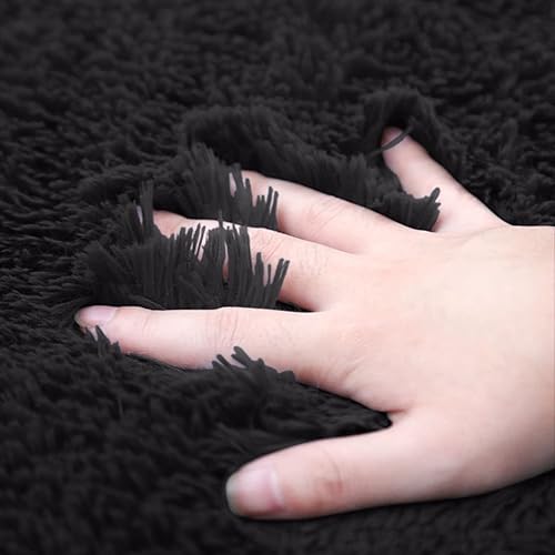 Miniatura 5 de Juego de 3 alfombras de baño, ultra suaves, antideslizantes y absorbentes, de felpilla para baño, bañera, ducha, color sólido, color negro