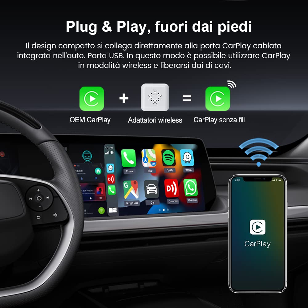 Carlinkit New 3.0 Mini Wireless CarPlay Adapter for Car Play Factory Wired Bluetooth Compatible with Audi/Porsche/VW/Ford/Hyundai/Mercedes/KIA