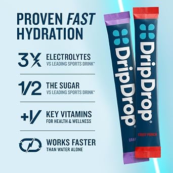 DripDrop Hydration Packets - Juicy Variety Pack - Single Serve Electrolytes Powder Drink Mix - Grape, Fruit Punch, Strawberry Lemonade, Cherry - Non-GMO, Gluten Free, Vegan - 192 Sticks