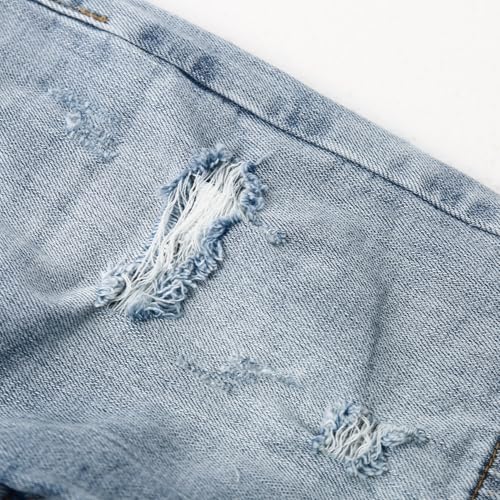 KIDSCOOL SPACE Boys Summer Denim Shorts, Ripped Holes Soft Elastic Band Inside Half Jean Pants4